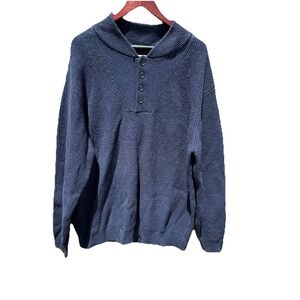 Schott Bros Sweater Mens Size 2XL Wool Blend‎ Military Henley Elbow Patch Blue